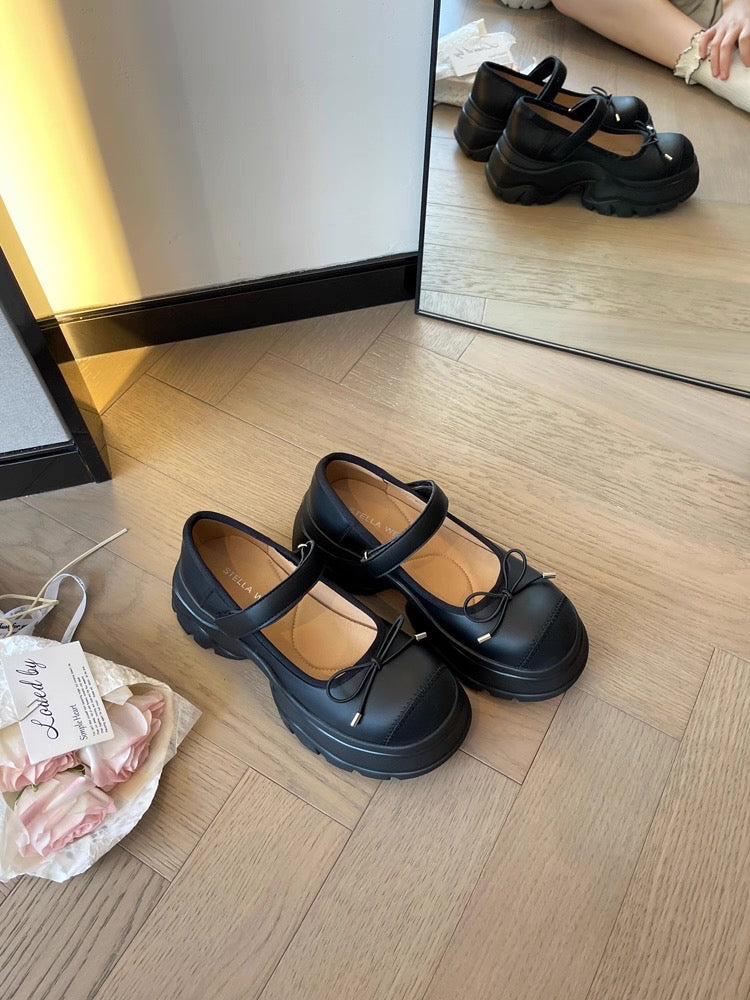 French Bowknot Chunky Platform Loafers S0007