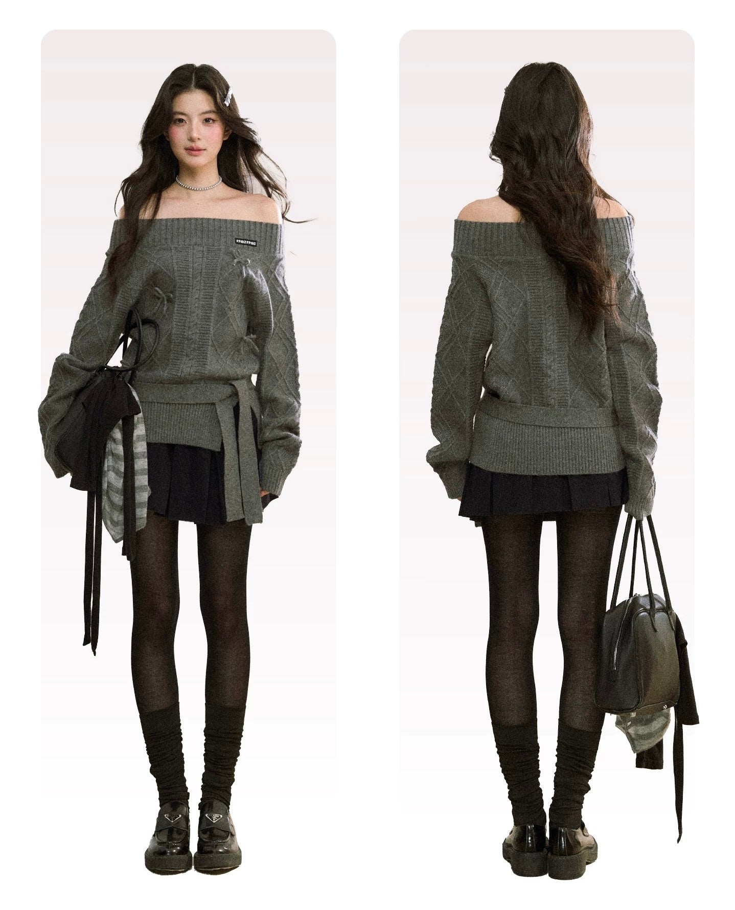 Women’s Off-Shoulder Bow-Knot Sweater with Side Slit C0001