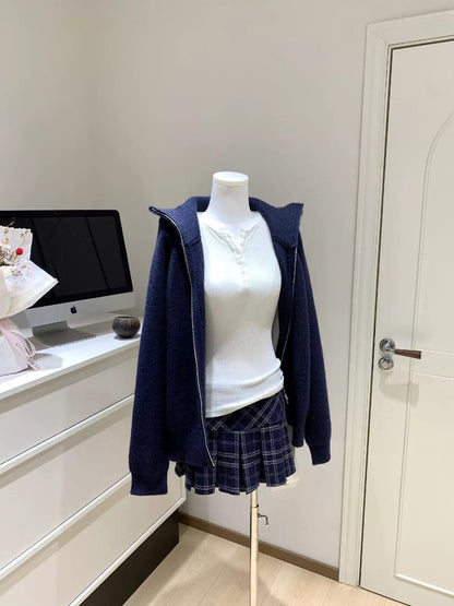 Women’s Mock Neck Zip Knit Cardigan Jacket C0007