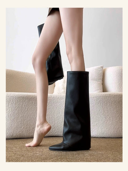 Retro Y2K Wedge Heel Long Boots S0002