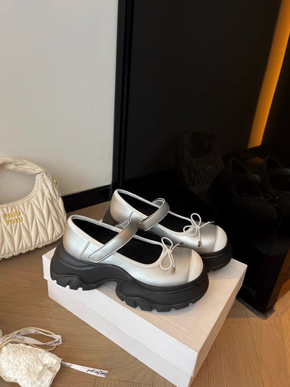 French Bowknot Chunky Platform Loafers S0007