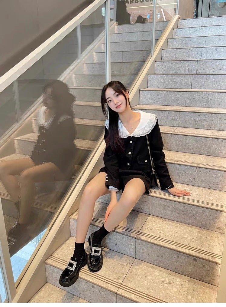 Women’s Rhinestone Square Buckle Platform Loafers S0006