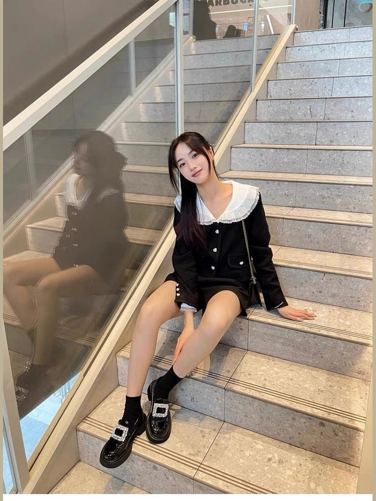 Women’s Rhinestone Square Buckle Platform Loafers S0006