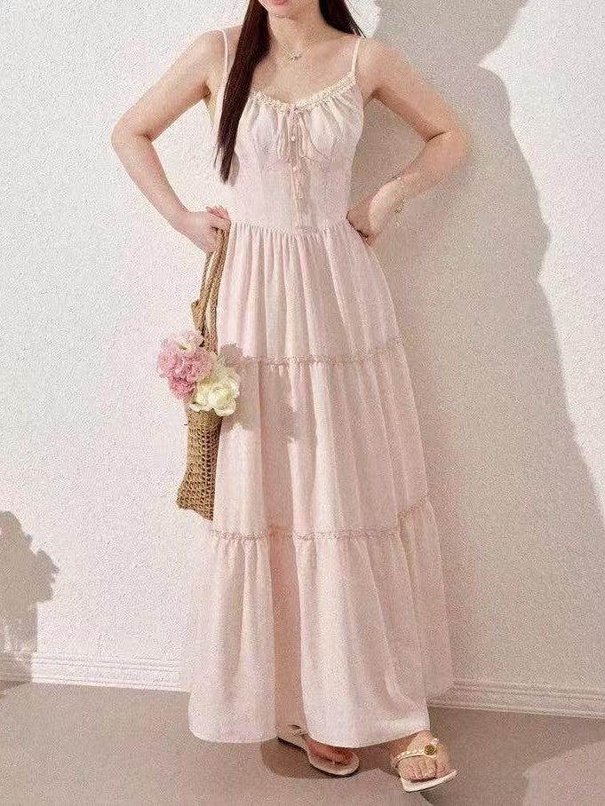 CRUSHPEACH V-Neck Pink Lace Layered Cake Dress