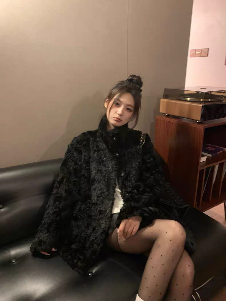 Women’s Plush Eco Faux Fur High-Neck Coat C0038