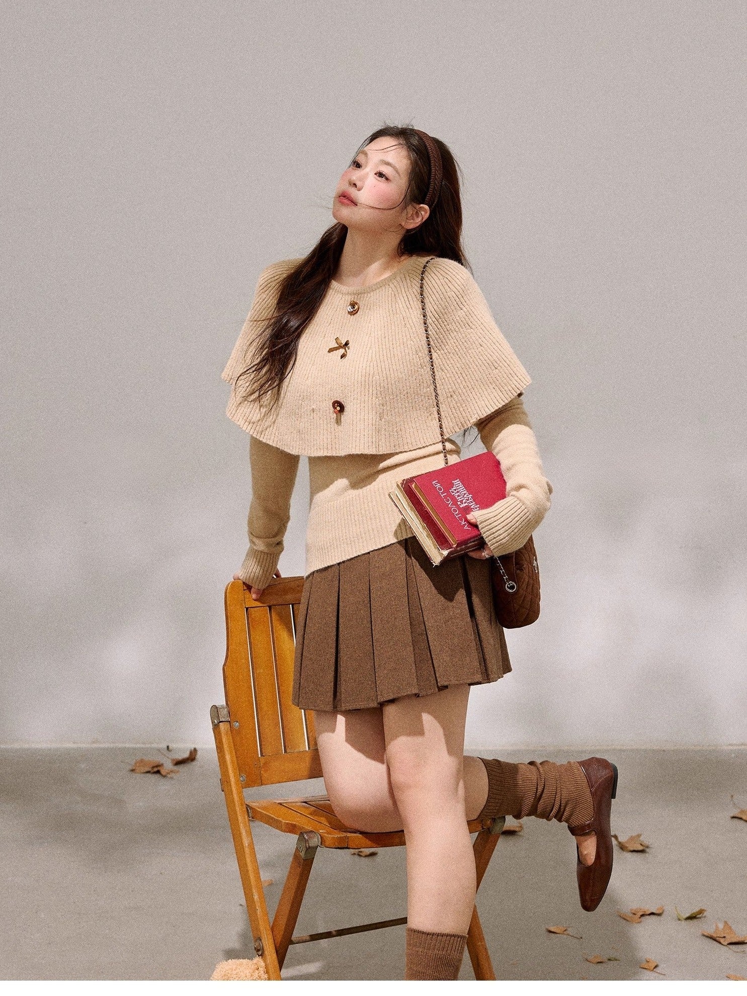 Brown pleated skirt C0124