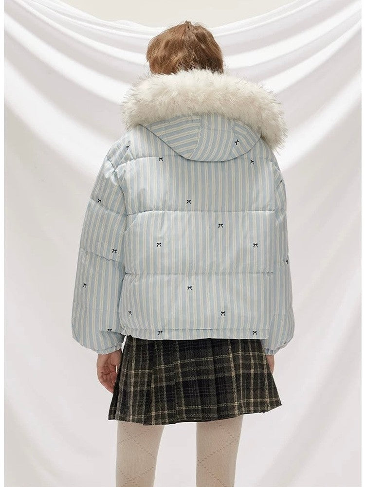 Striped Bow Down Jacket for Women C0047