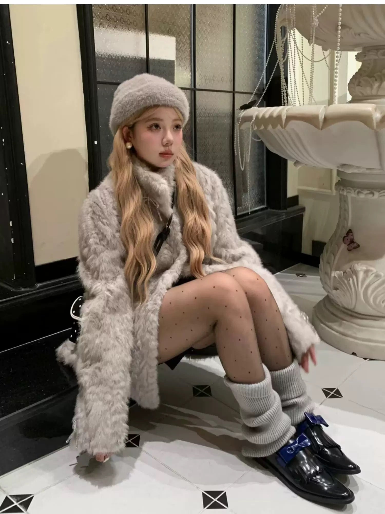 Elegant Bow Stand-Collar Teddy Sherpa Jacket C0046