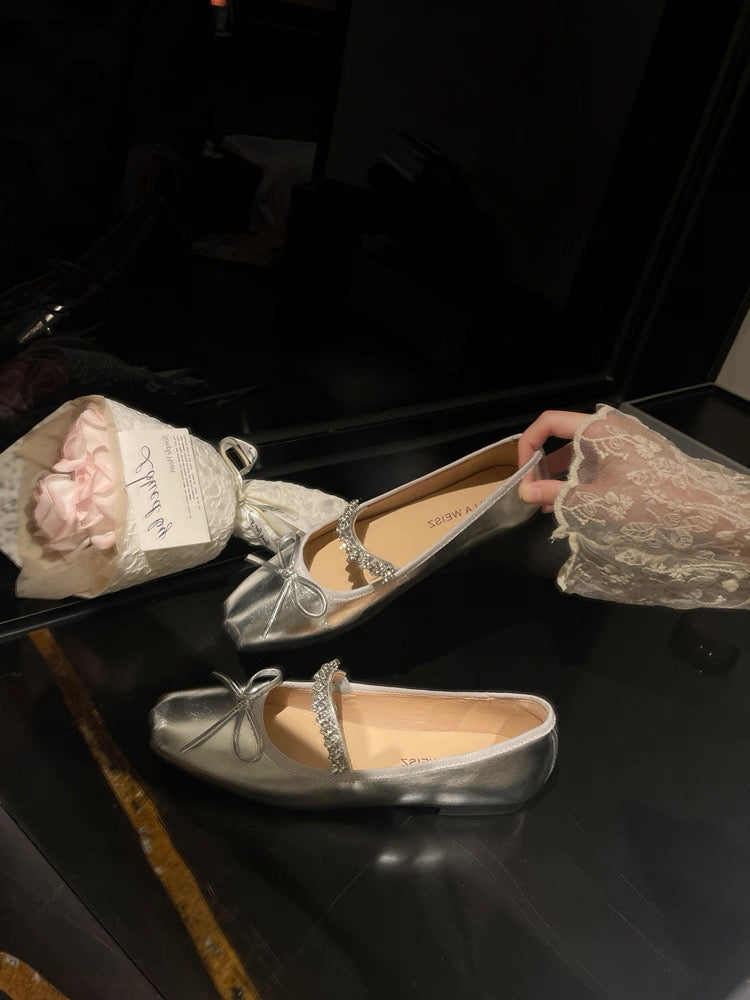 French Square-Toe Bow Ballet Flats S0008