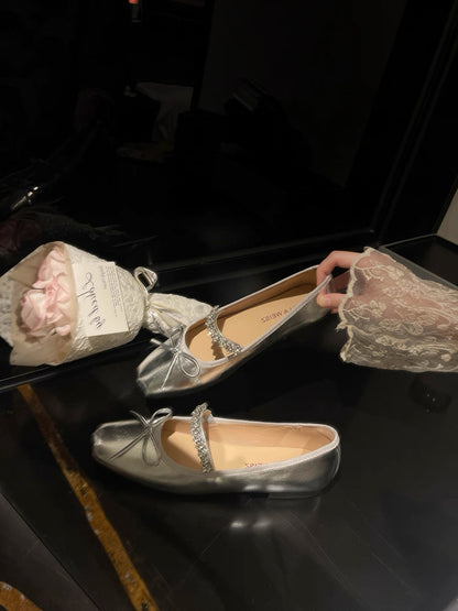 French Square-Toe Bow Ballet Flats S0008