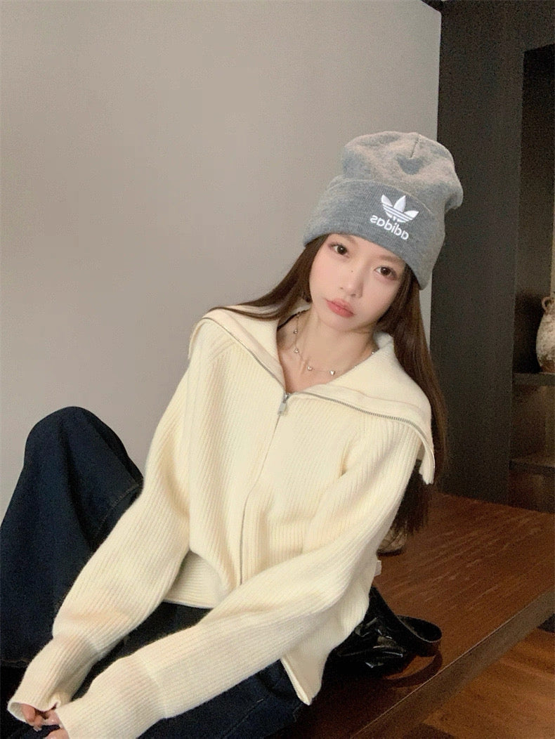 Zip-Up Stand Collar Knit Sweater Jacket C0021