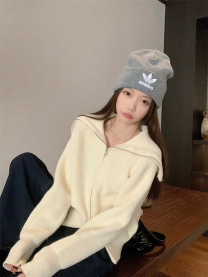 Zip-Up Stand Collar Knit Sweater Jacket C0021