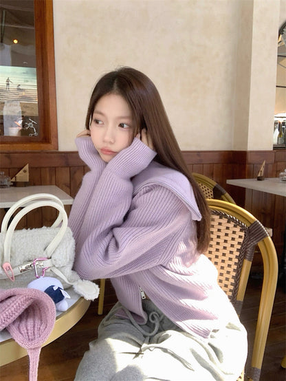 Zip-Up Stand Collar Knit Sweater Jacket C0021