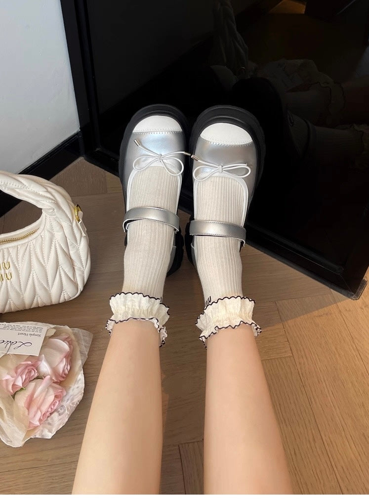 French Bowknot Chunky Platform Loafers S0007