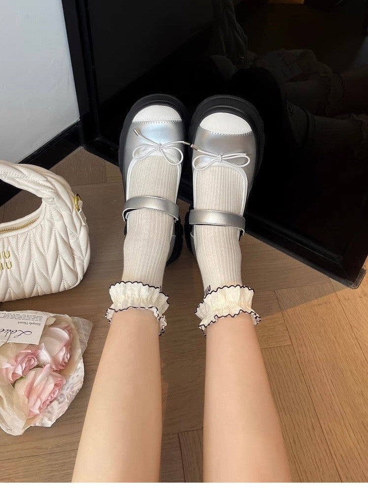 French Bowknot Chunky Platform Loafers S0007