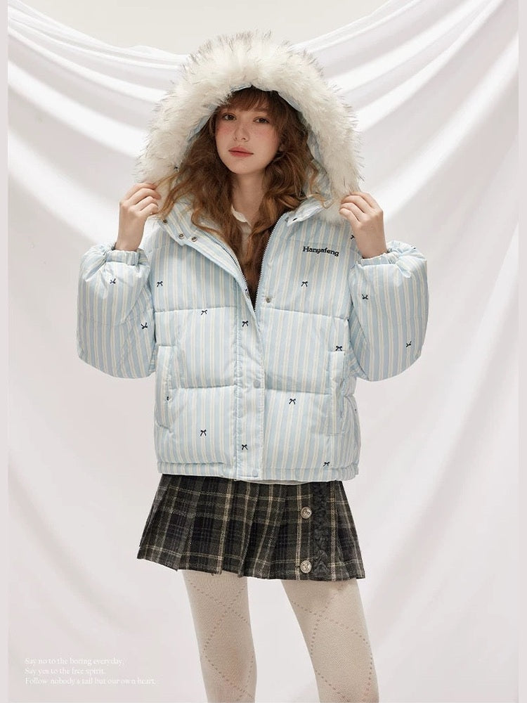 Striped Bow Down Jacket for Women C0047