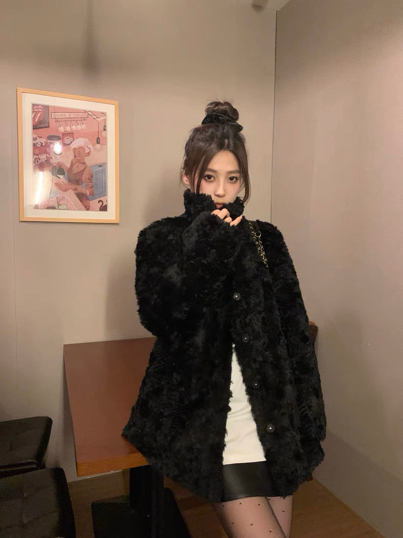 Women’s Plush Eco Faux Fur High-Neck Coat C0038