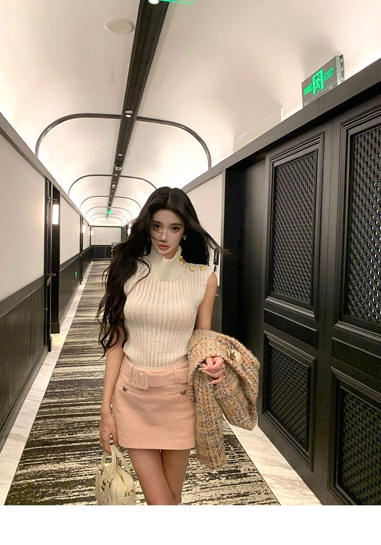 Pink Corduroy A-Line Mini Skirt C0003