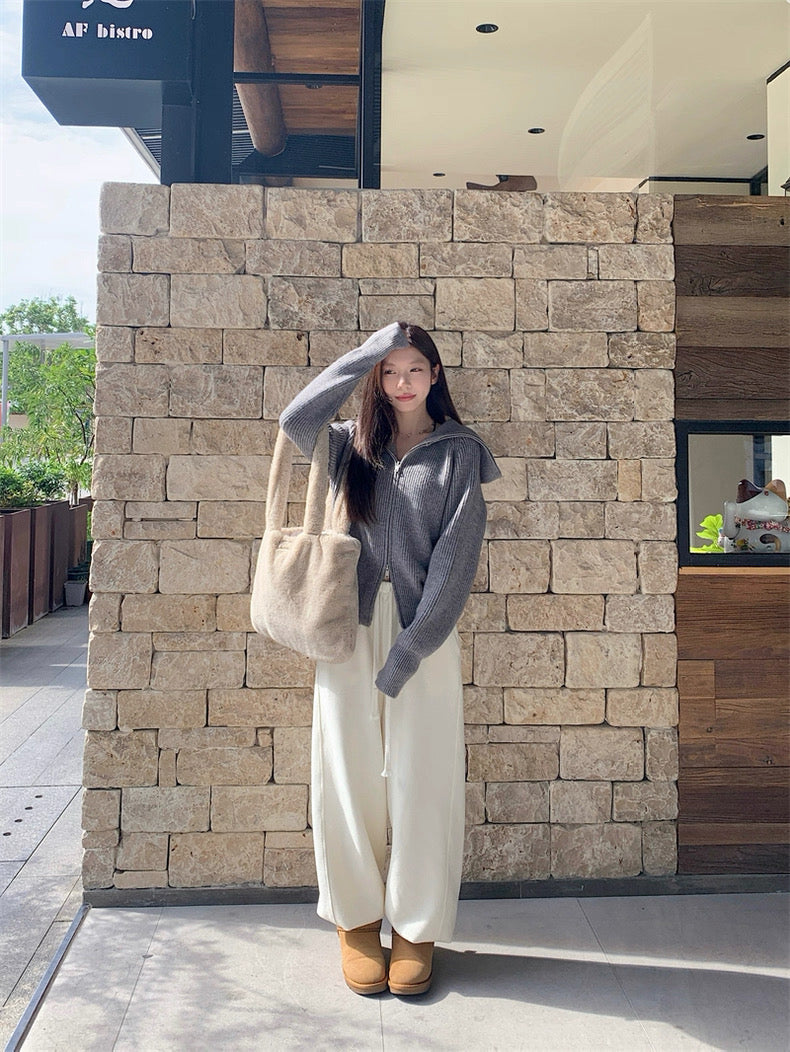 Zip-Up Stand Collar Knit Sweater Jacket C0021