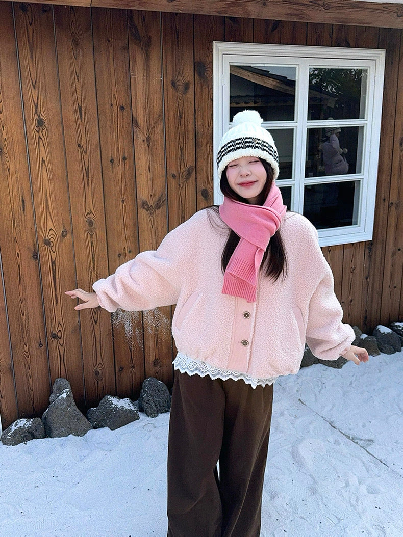 Pink Faux Shearling Jacket for Women C0050