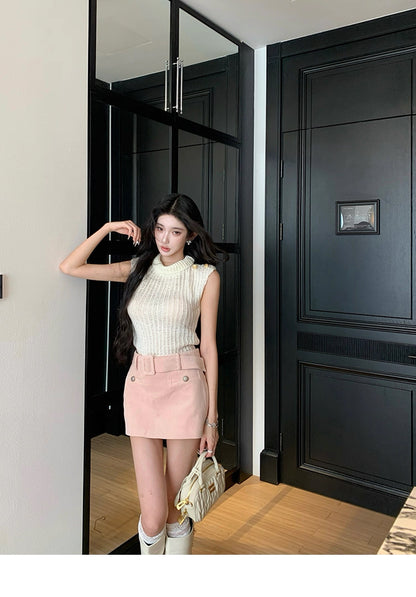 Pink Corduroy A-Line Mini Skirt C0003