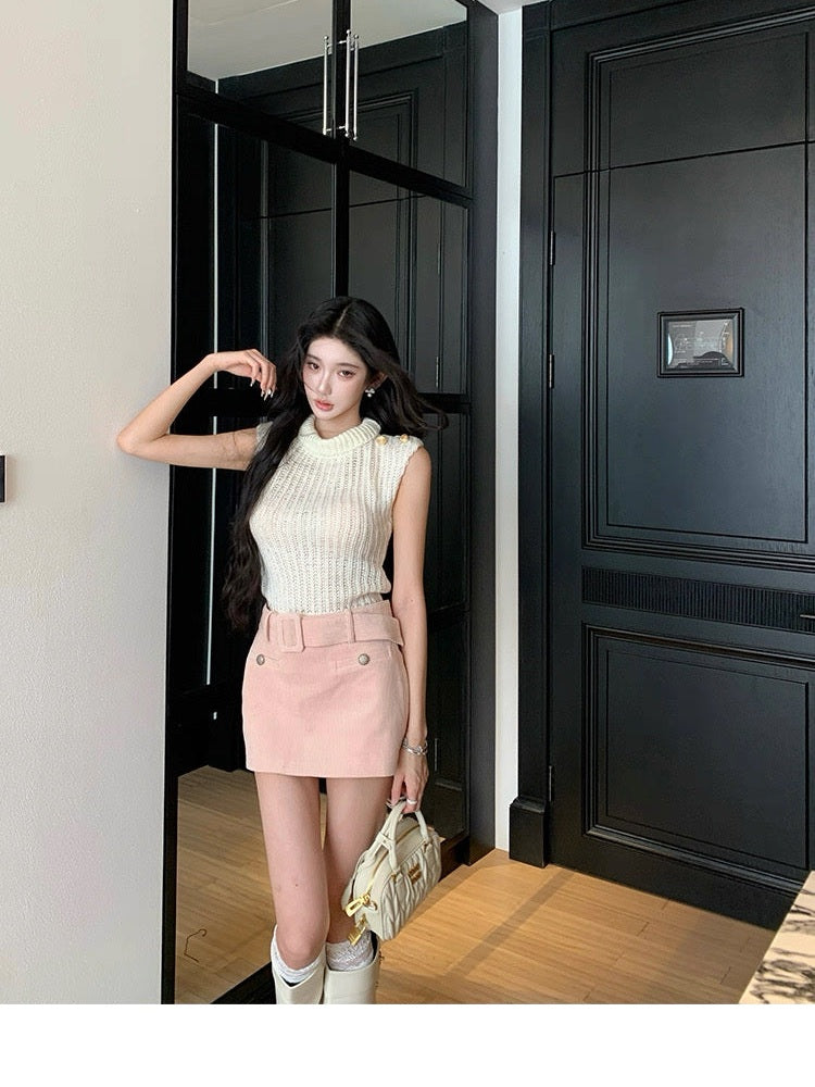 Pink Corduroy A-Line Mini Skirt C0003