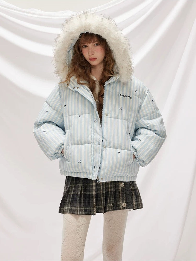Striped Bow Down Jacket for Women C0047