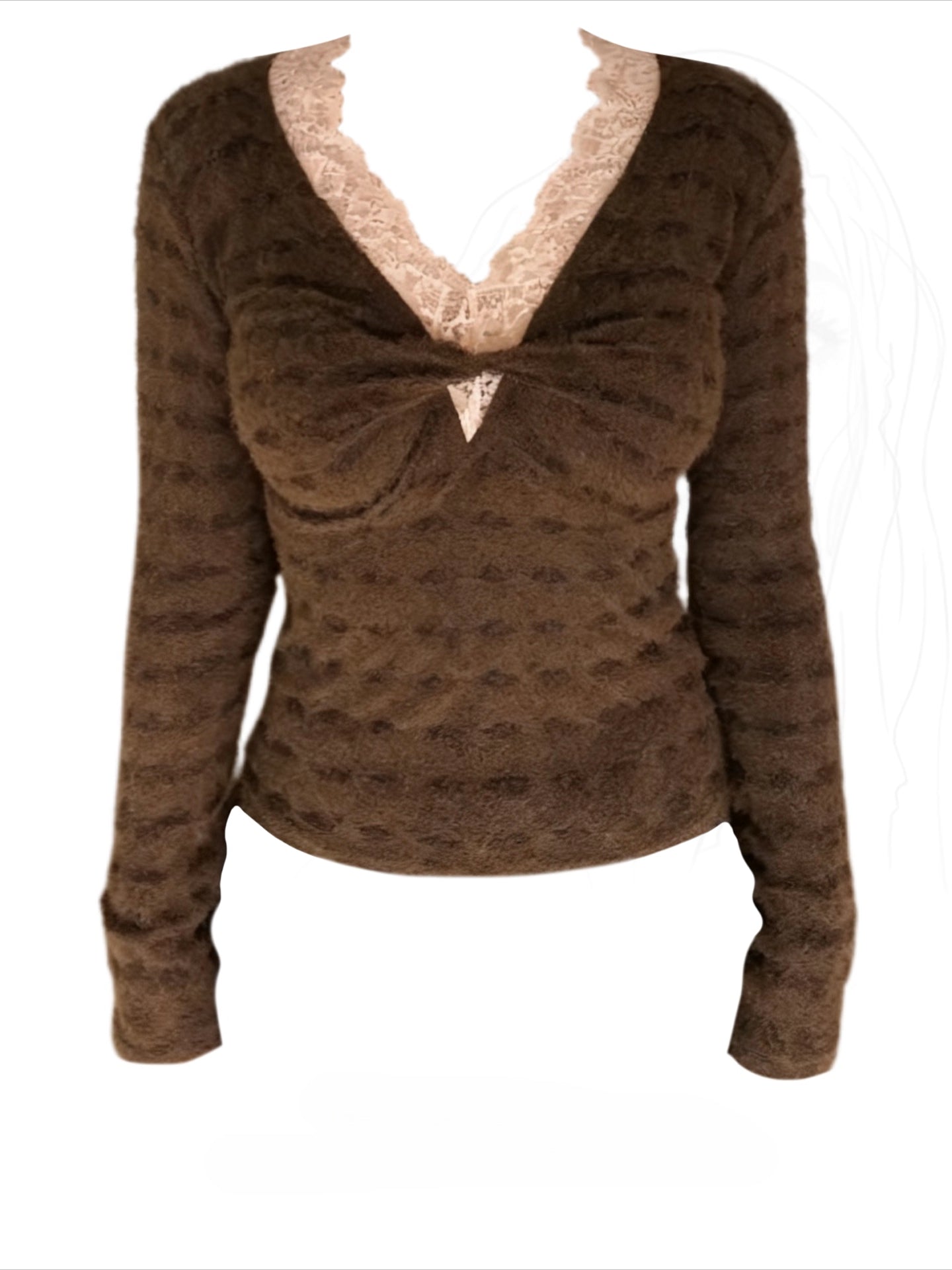 Vintage lace V-neck fake two-piece long-sleeved top FE0487