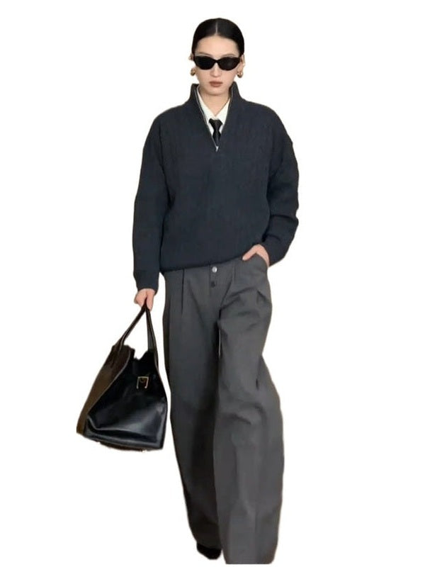 High-end pure cashmere/wool VTG twisted twist half-zipper POLO neck sweater f0266