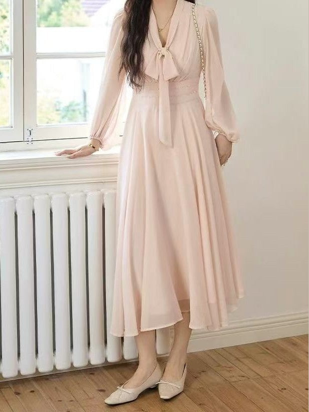 crushpeach Peach Pink Bow V-Neck A-Line Dress