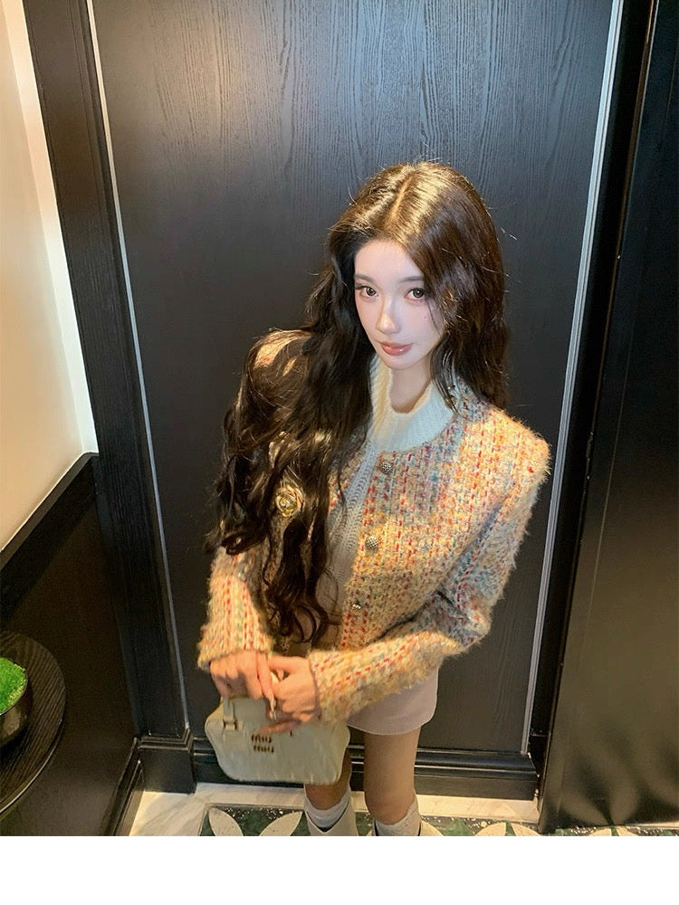 Round-Neck Elegant Tweed Jacket for Women C0005