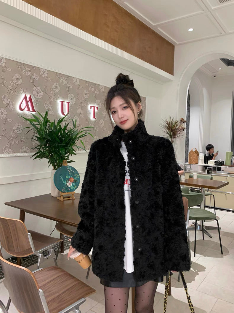 Women’s Plush Eco Faux Fur High-Neck Coat C0038