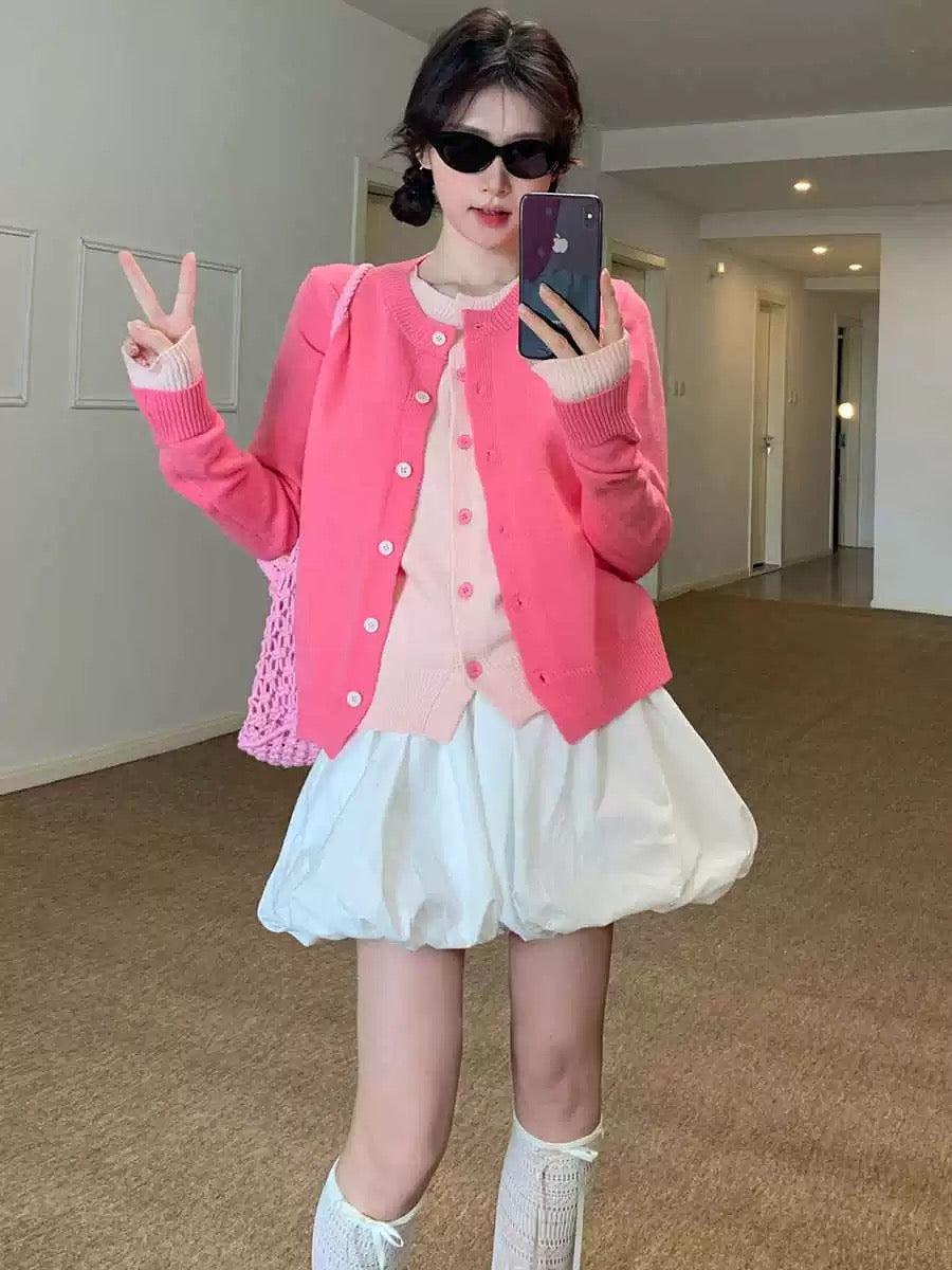 Women’s Pink Layered-Look Knit Cardigan C0011