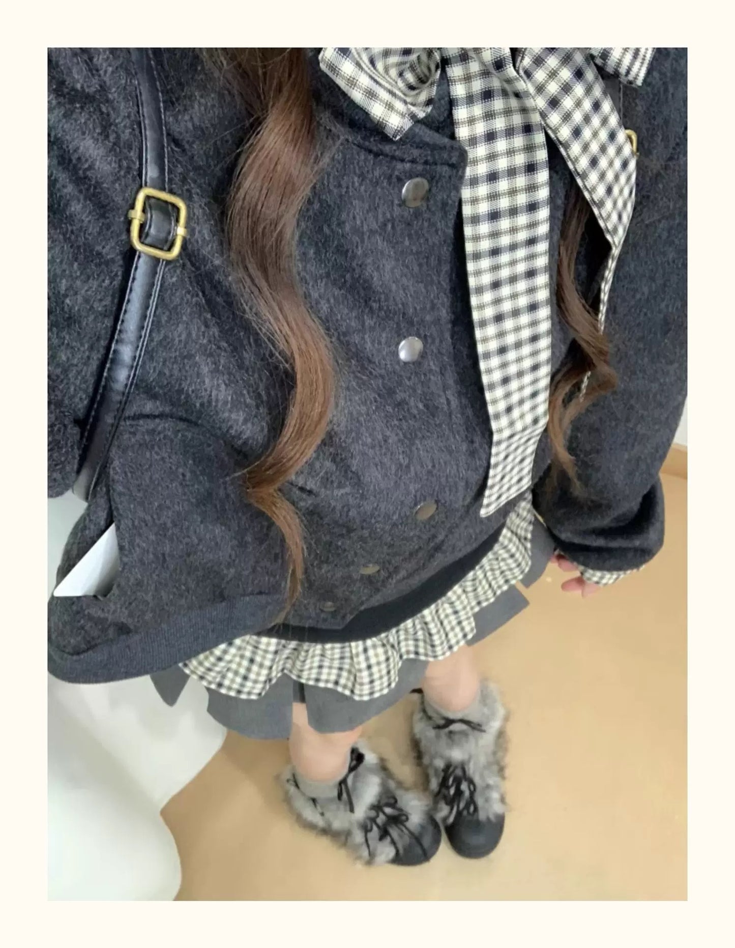 Wool-Blend Baseball Jacket Layered Long-Sleeve Tee & Pleated Skirt Set C0019