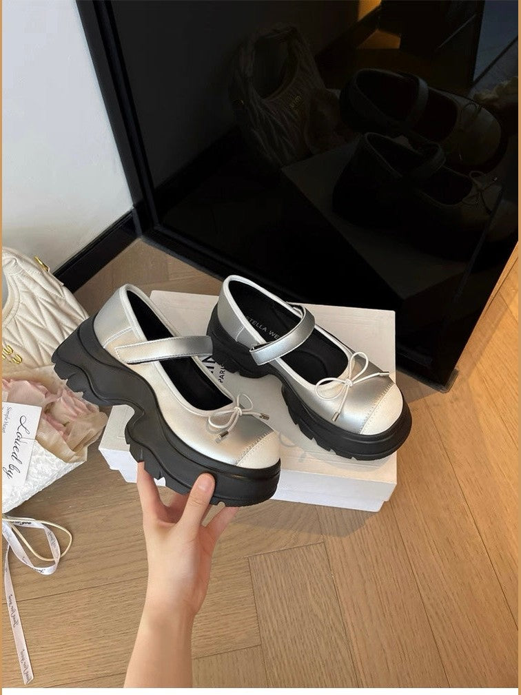 French Bowknot Chunky Platform Loafers S0007