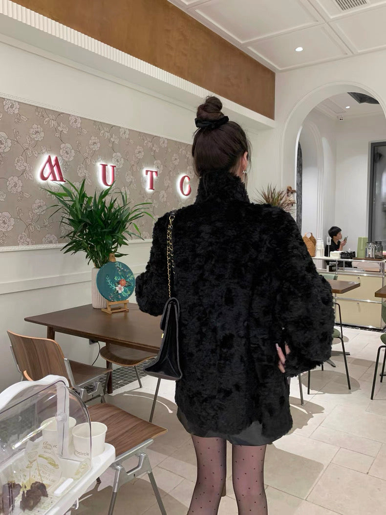 Women’s Plush Eco Faux Fur High-Neck Coat C0038