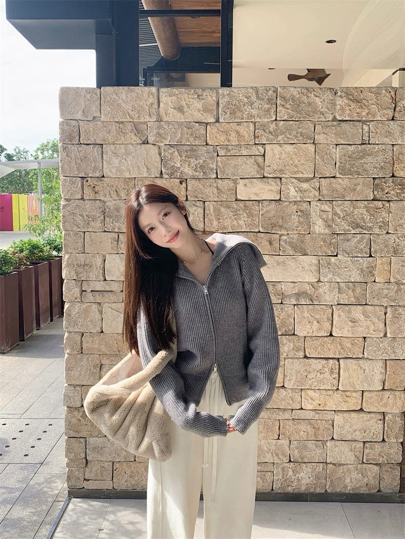 Zip-Up Stand Collar Knit Sweater Jacket C0021