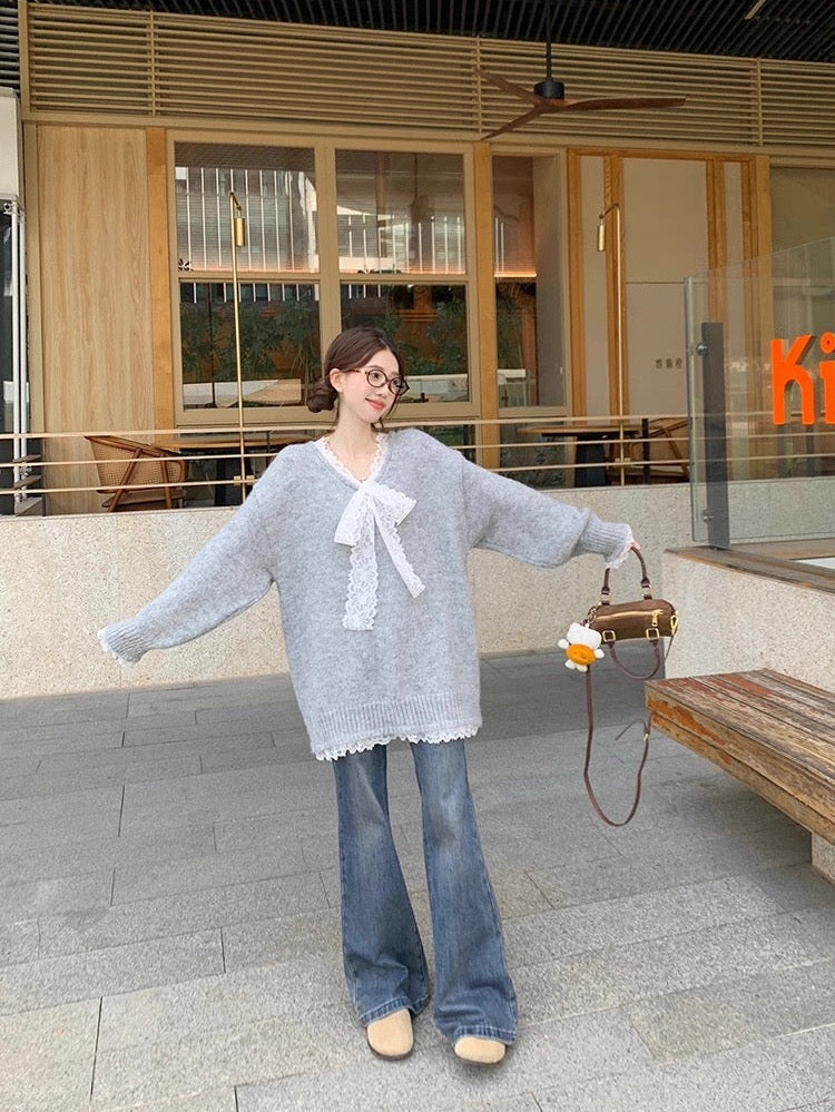 Lace Bowknot Cute Knit Sweater C0039