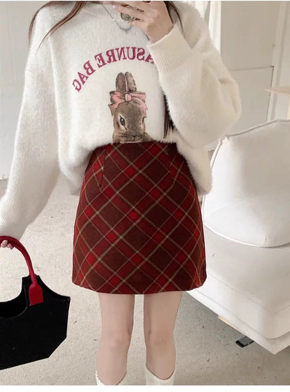 Vintage Red Plaid Mini Skirt C0018