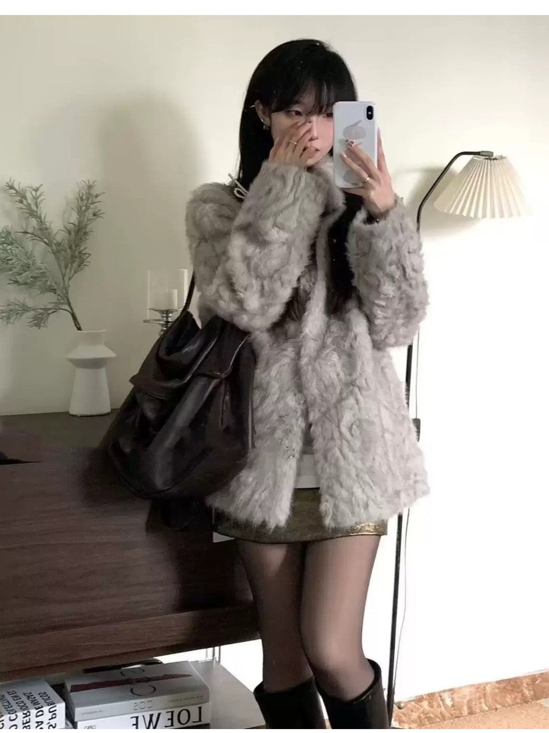 Elegant Bow Stand-Collar Teddy Sherpa Jacket C0046