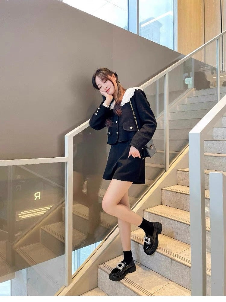 Women’s Rhinestone Square Buckle Platform Loafers S0006