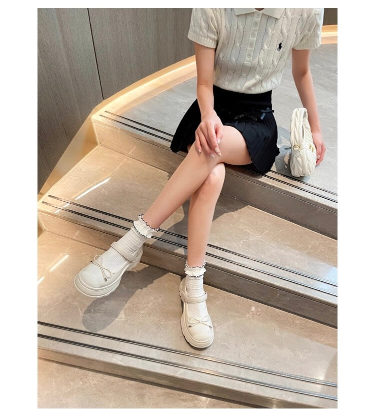 French Bowknot Chunky Platform Loafers S0007