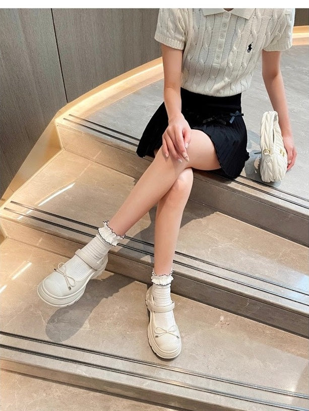 French Bowknot Chunky Platform Loafers S0007