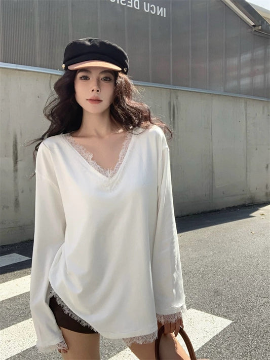 Women’s Lace Spliced Slim-Fit Undershirt Top C0031
