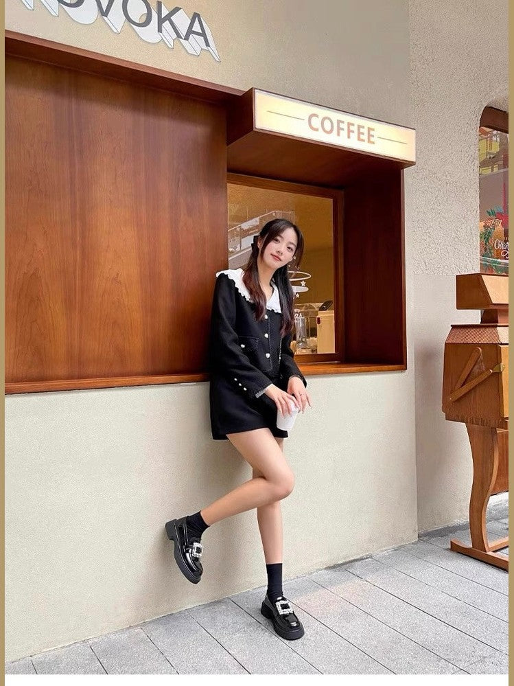 Women’s Rhinestone Square Buckle Platform Loafers S0006