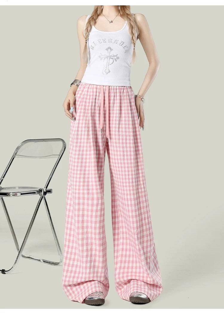 Women’s Plaid Loose Wide-Leg Trousers C0014