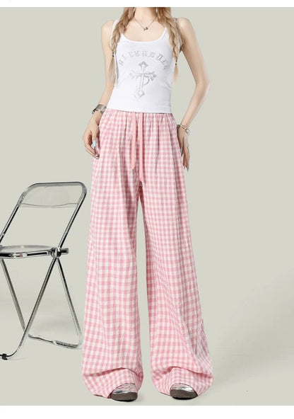 Women’s Plaid Loose Wide-Leg Trousers C0014