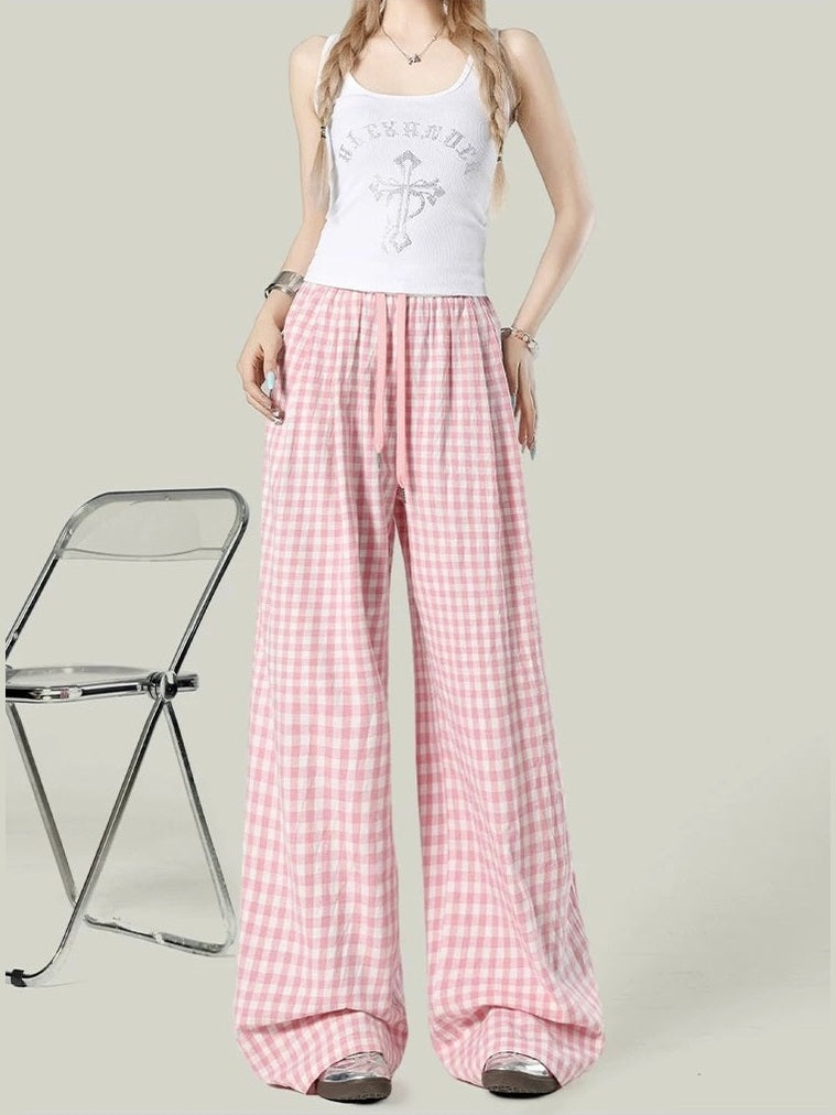 Women’s Plaid Loose Wide-Leg Trousers C0014
