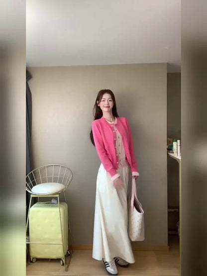 Women’s Pink Layered-Look Knit Cardigan C0011