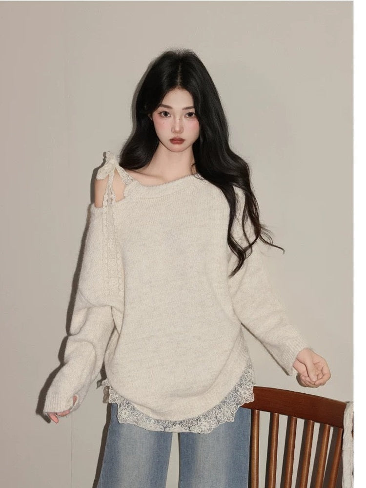 Women’s Casual Off-Shoulder Loose Knit Top C0031